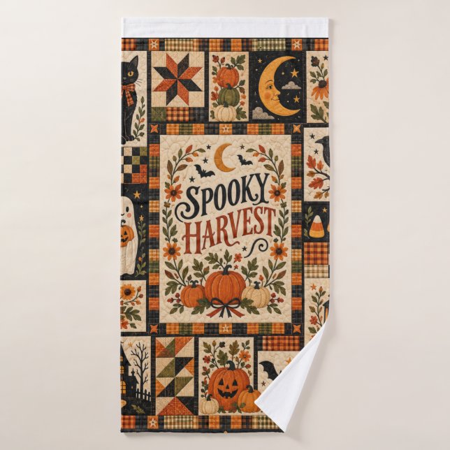 Spooky Harvest Vintage Halloween Patchwork (Toalla de baño)