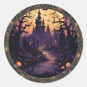 Spooky Haunted Castle Halloween Round Pegatina
