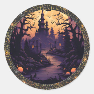 Spooky Haunted Castle Halloween Round Pegatina