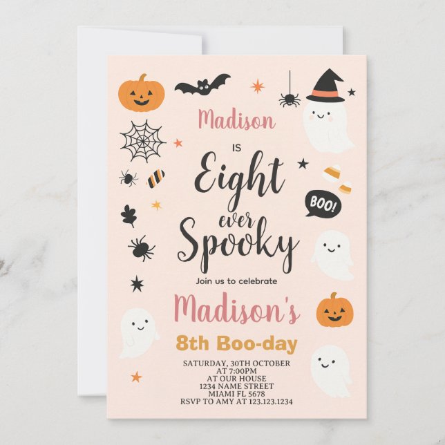 Spooky Ocho niños Halloween Invitación al cumpleañ (Anverso)