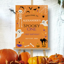 Spooky One 1st Halloween Birthday Orange Welcome