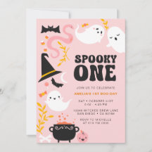 SPOOKY ONE Invitación de fantasma rosa moderna y l