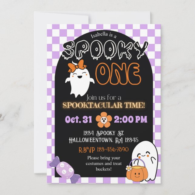 Spooky One, tema retro Invitación al primer cumple (Anverso)