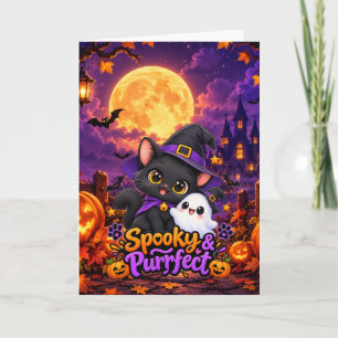  Spooky & Purrfect – Tarjeta de Halloween de Gato 