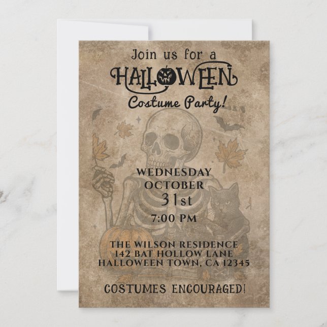 Spooky Skeleton Halloween Party Invitación (Anverso)