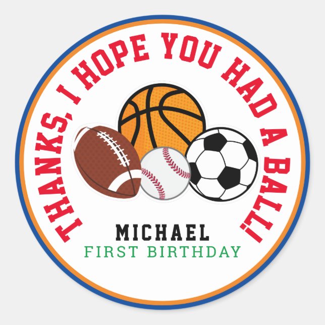 Sport All Star Fiesta Gracias Etiqueta De Favor (Anverso)