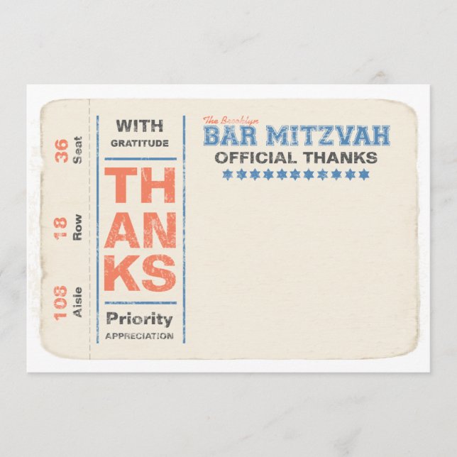 Sports Star Bar Mitzvah Gracias Tarjeta Azul (Anverso)