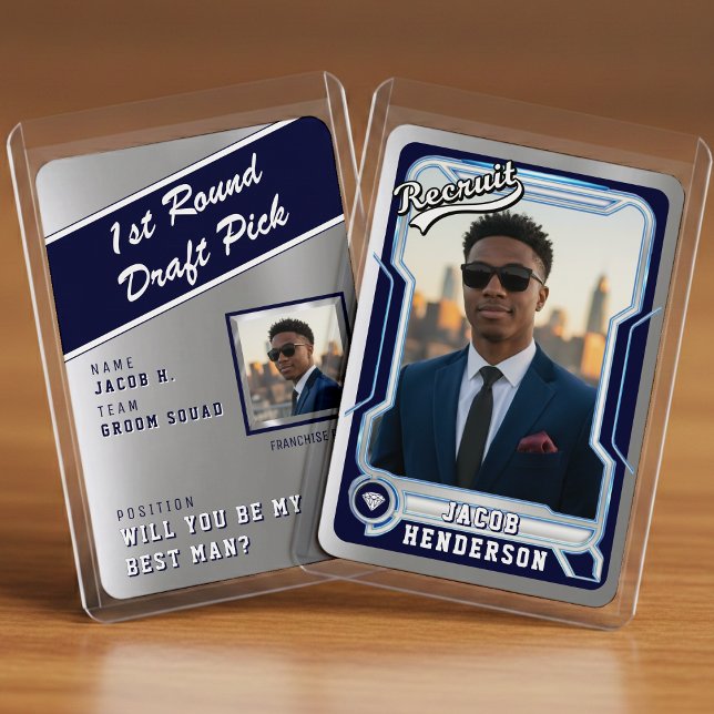 Sports Trading Card Photo Blue Groomsman Proposal (Subido por el creador)