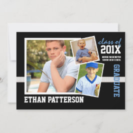 Sporty 3 Invitación de graduación fotográfica Azul