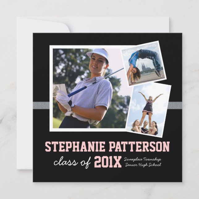 Sporty 3 Invitación de graduación fotográfica colo (Anverso)