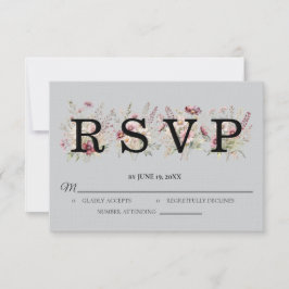 Spring Floral light grey Wedding RSVP card