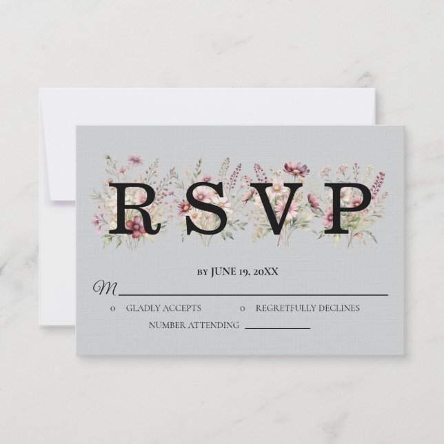Spring Floral light grey Wedding RSVP card (Anverso)