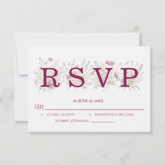 Spring Floral Wine Wedding RSVP card (Anverso)
