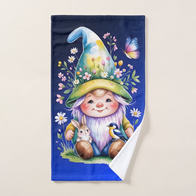 Spring Gnome with Bunny and Bluebird (Toalla de mano)