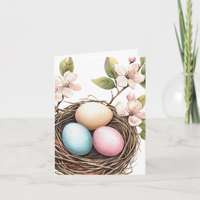 Spring Pastel Bird's Nest Note Card (Anverso)