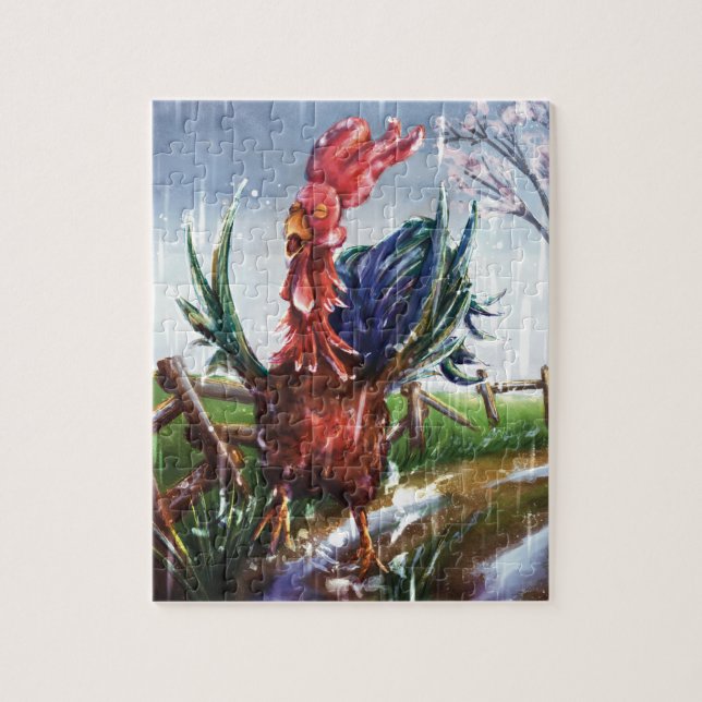 Spring Rain Rooster Illustration Jigsaw Puzzle (Vertical)