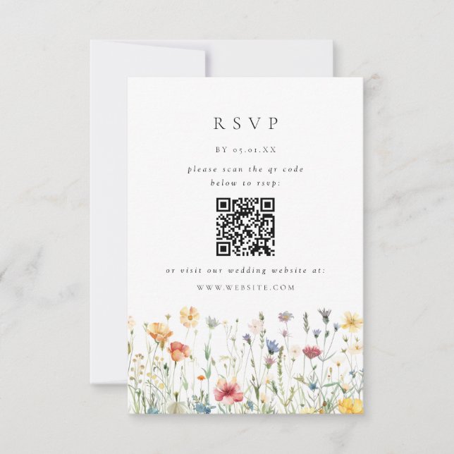 Spring Wildflower QR Code Wedding RSVP Card (Anverso)