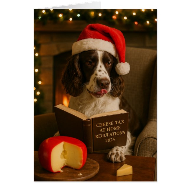 Springer Spaniel  'Cheese Tax' Christmas card (Frente)