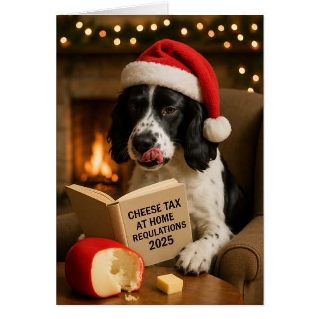 Springer spaniel  'Cheese Tax' Christmas card (Frente)