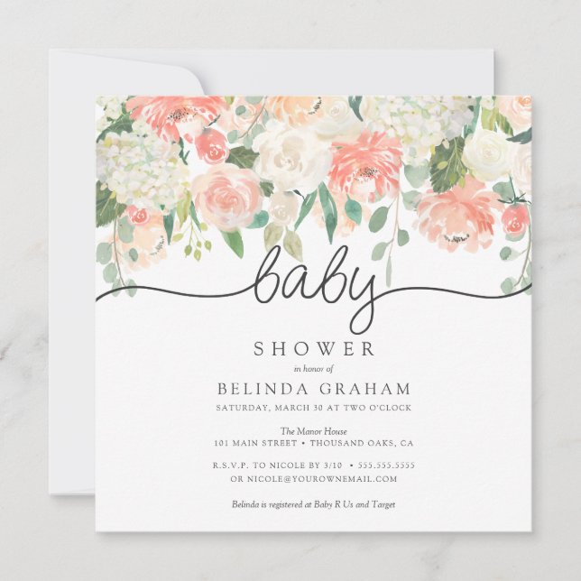 SQ floral de la acuarela dulce de las invitaciones (Anverso)