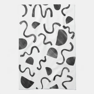 Squiggles de moda en toalla de cocina en blanco y
