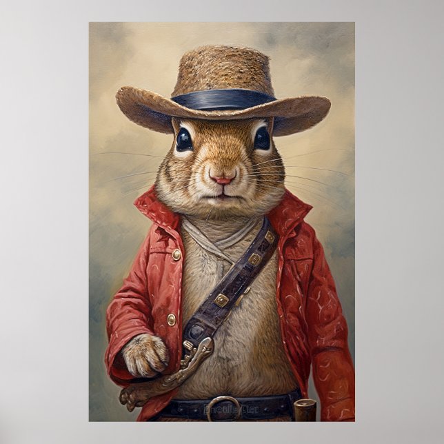 Squirrel Poster de vaquero, guardería y arte infan (Frente)