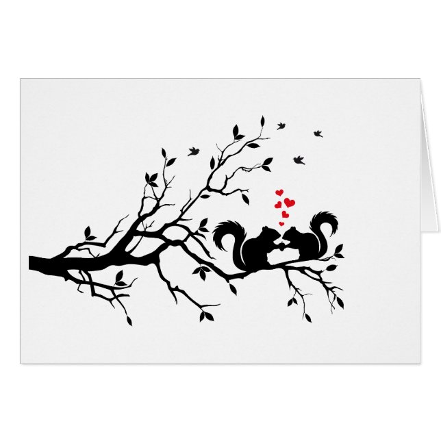 Squrrels con los corazones rojos en rama de árbol (Anverso (Horizontal))