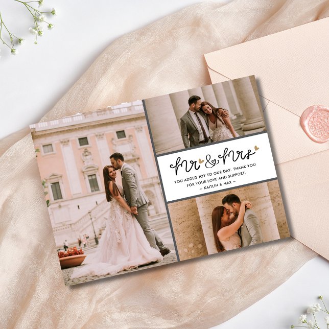 Sr. Boda Collage de fotos Gracias Tarjeta (Mr Mrs Wedding Photo Collage Thank You Card)