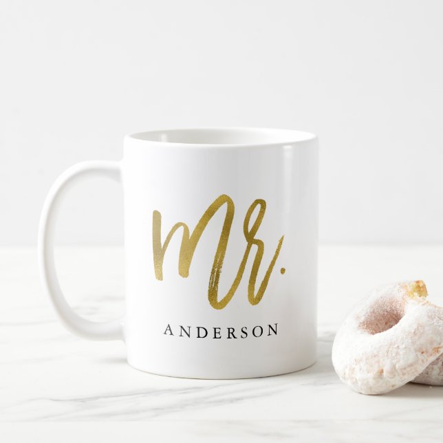 Sr. caligrafía oro taza de café personalizado (Con donut)