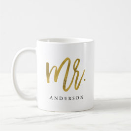 Sr. caligrafía oro taza de café personalizado