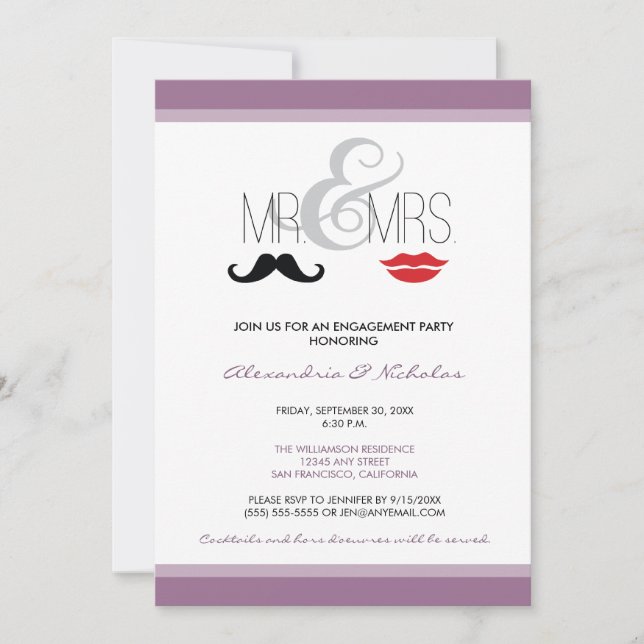 Sr. Invitación a la fiesta de compromiso (lavanda) (Anverso)