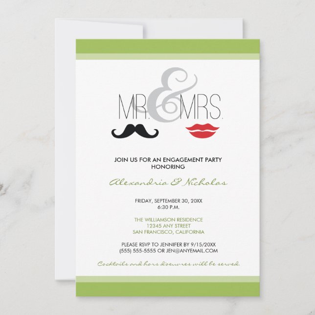 Sr. Invitación a la fiesta de compromiso (lime) (Anverso)