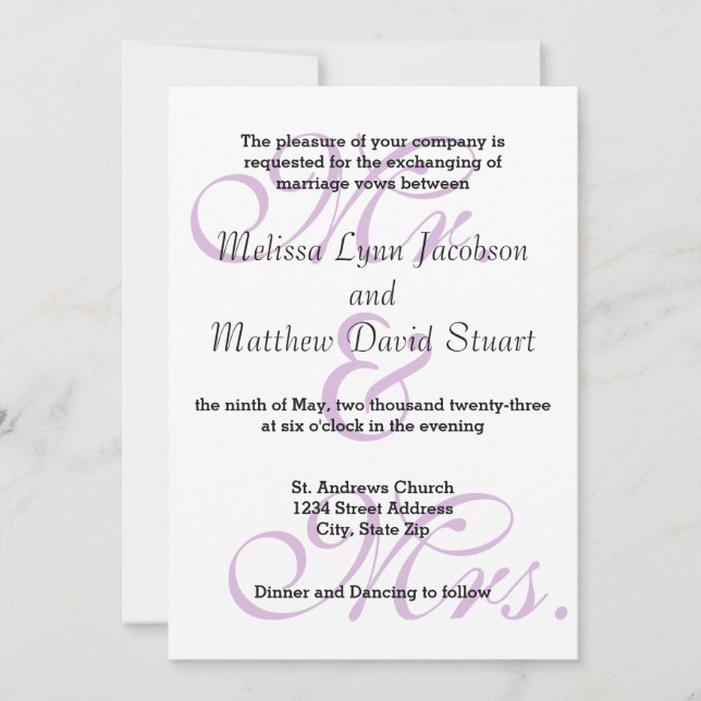 Sr. & Mrs. Purple - Invitación a la boda (Anverso)