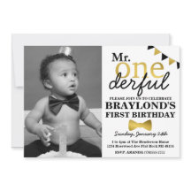 Sr. Onemaravillosas Invitación Negra y Oro con Fot