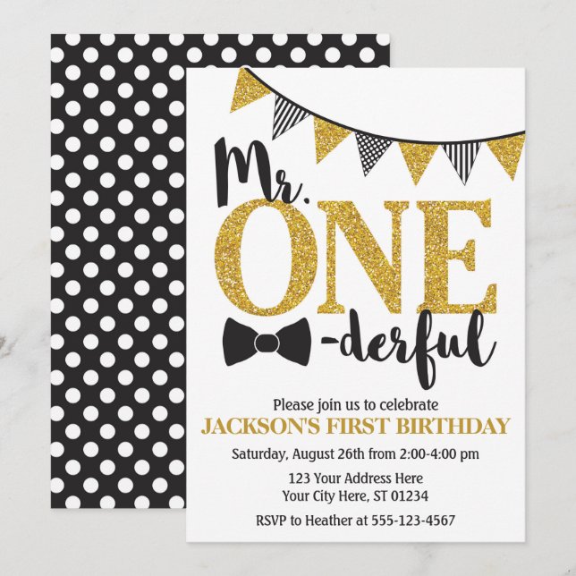 Sr. ONEmaravillosas invitaciones de cumpleaños (Anverso / Reverso)
