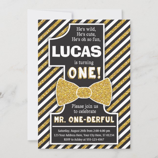 Sr. ONEmaravillosas invitaciones de cumpleaños (Anverso)