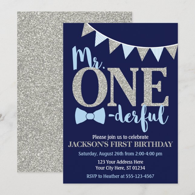 Sr. ONEmaravillosas invitaciones de cumpleaños (Anverso / Reverso)
