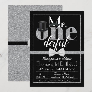 Sr. Onemaravilloso cumpleaños invitación negro y b