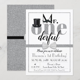 Sr. Onemaravilloso cumpleaños invitación negro y b