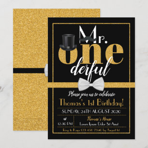 Sr. Onemaravilloso cumpleaños invitación negro y o