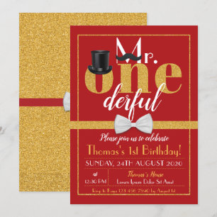 Sr. Onemaravilloso cumpleaños Invitación Red & Gol