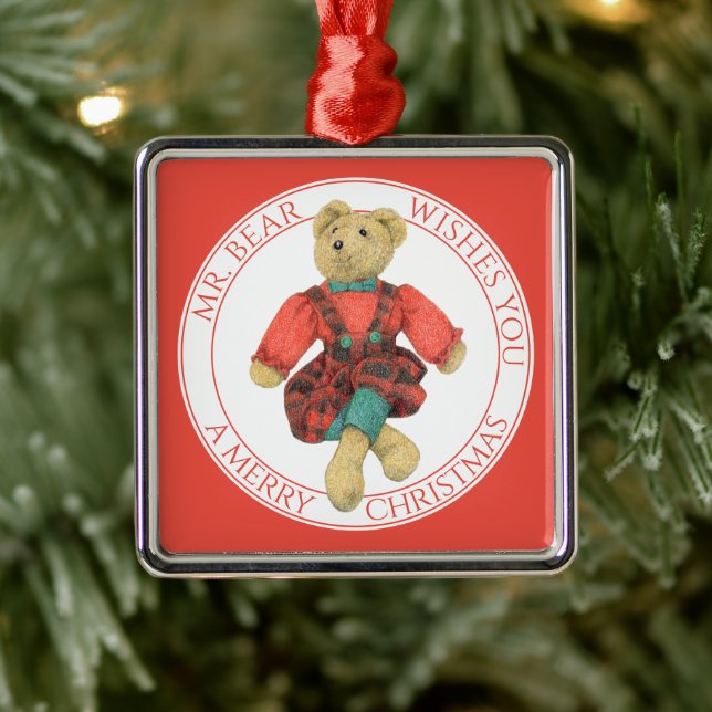 SR. Ornamento cuadrado superior BEAR + texto (Árbol)