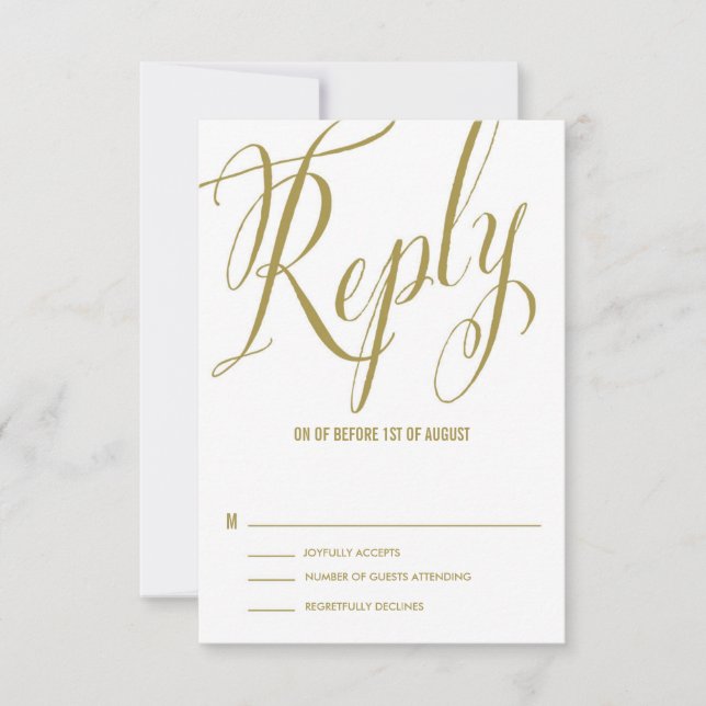 Sr. Oro y la tarjeta RSVP de la boda del guión ele (Anverso)