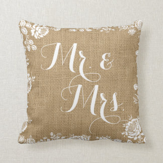 Sr. rústico señora Cojín decorativo de la boda del