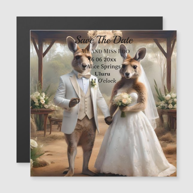 Sr. Y Señorita Kangaroo White Wedding Invite, (Anverso/Reverso)