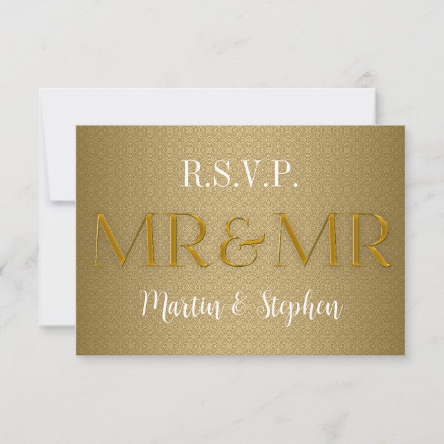 Sr. y Sr. Gay Wedding RSVP en oro (Anverso)