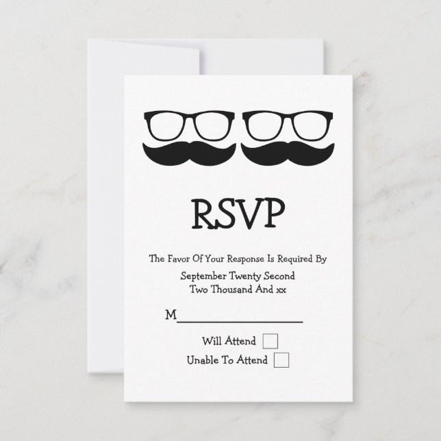 Sr. y Sr. Mustache and Glasses Wedding RSVP (Anverso)