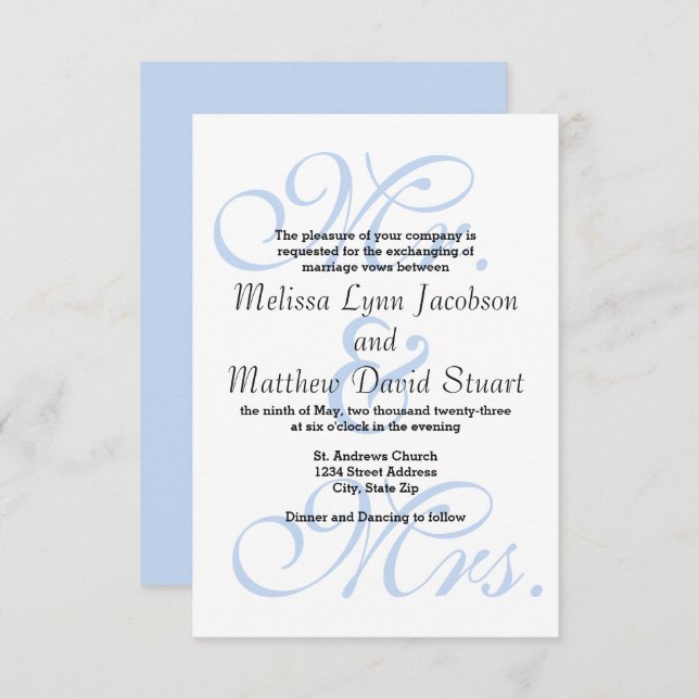 Sr. y Sra. Blue - Invitación a la boda 3x5 (Anverso / Reverso)