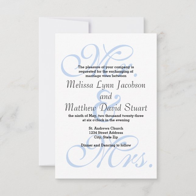 Sr. y Sra. Blue - Invitación a la boda 3x5 (Anverso)