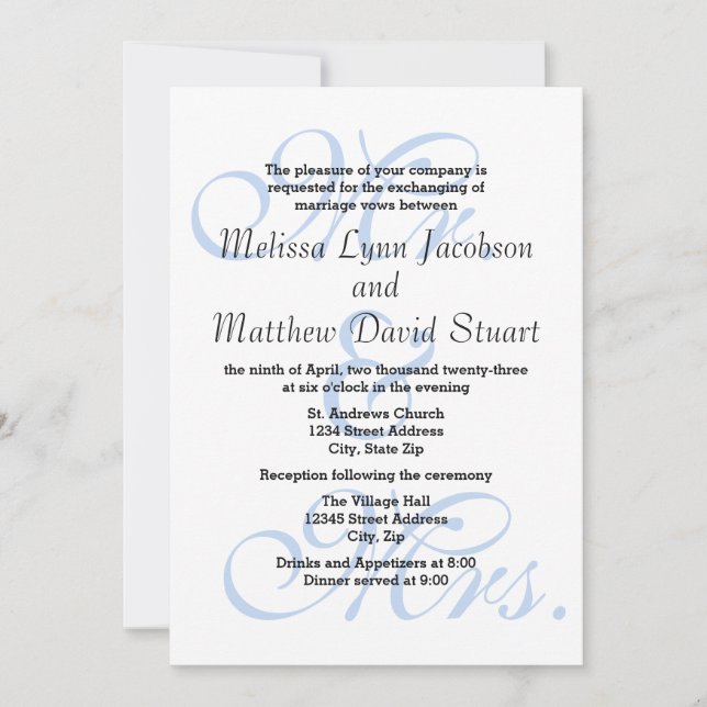 Sr. y Sra. Blue - Invitación de Boda y Recepción (Anverso)